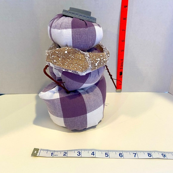 Snowman Plaid Fabric Stuffed Light Purple White - Picture 2 of 5
